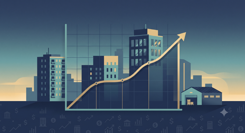Real estate cap rate benchmarks chart illustrating residential and commercial property returns alongside 2026 market trends